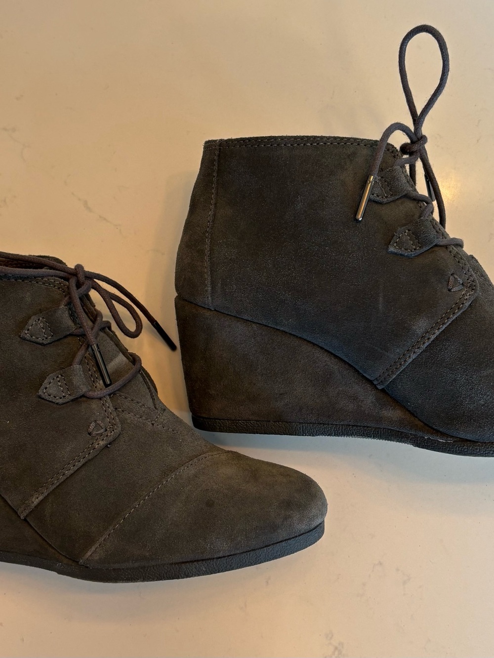 TOMS Gray Suede Kala Wedge Booties | Size 9